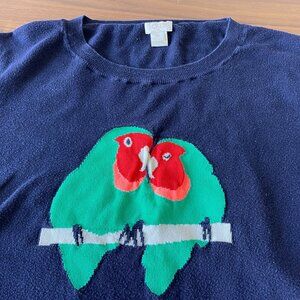 JCrew Womens XXL LOVE BIRDS Sweater Navy Lovebirds Sweater Fall 2017 Thin Sweate
